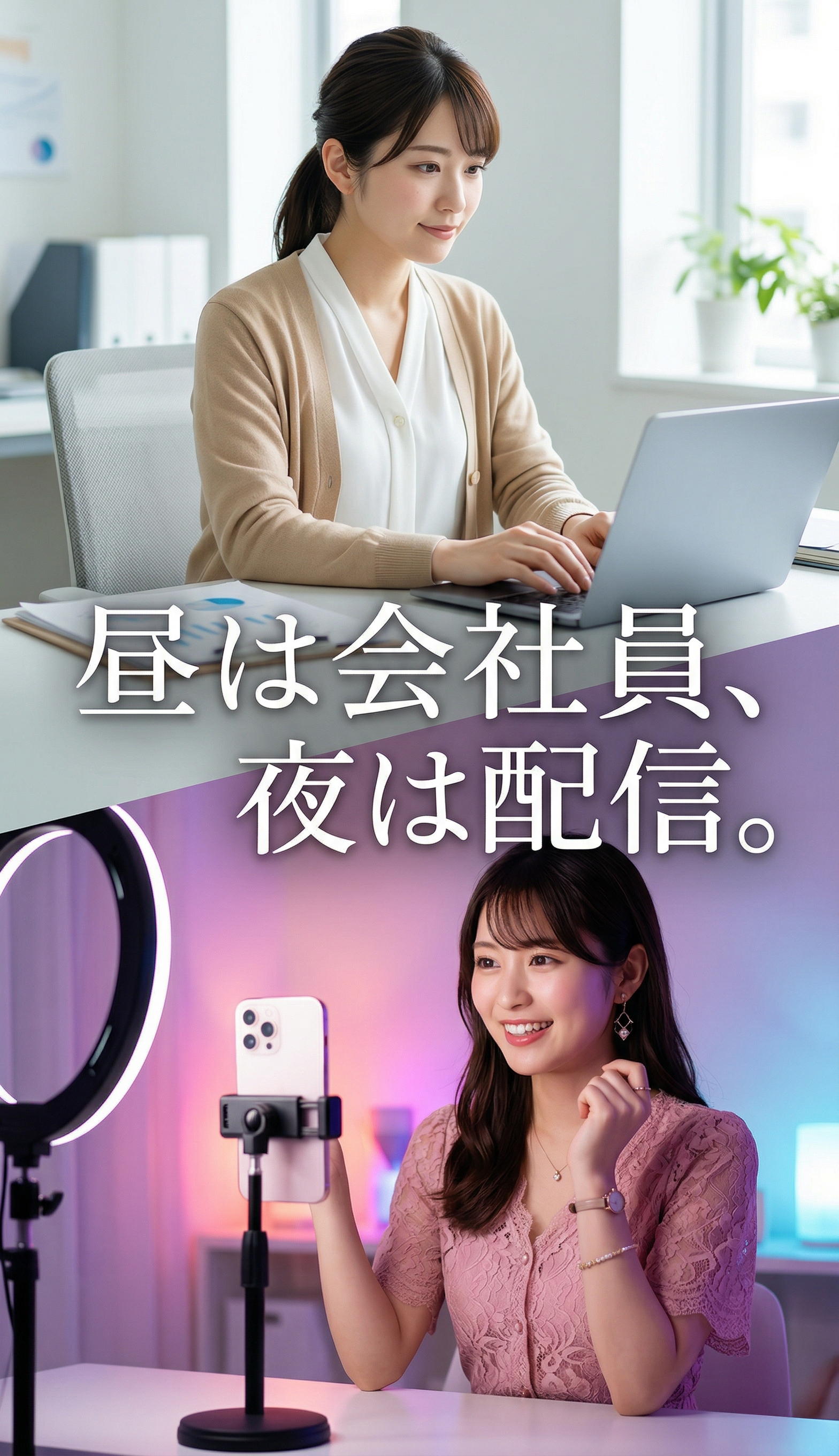 昼は会社員、夜は配信という働き方のイメージ